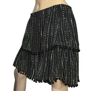 Allison New York Women’s Size M Black White Chiffon Pom Pom Trim Tiered Skirt